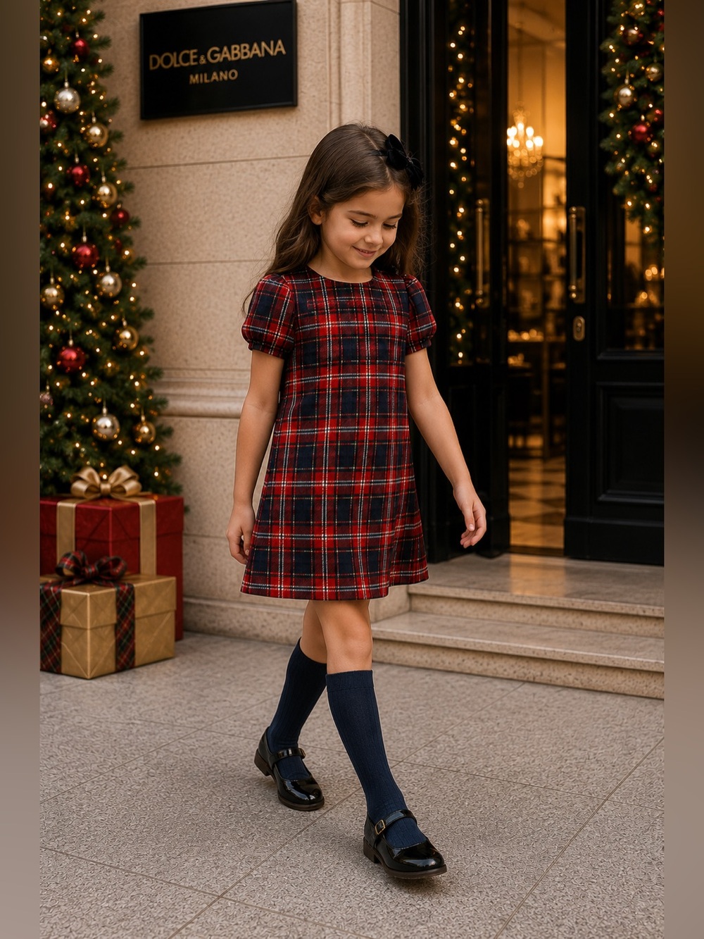Dolce & Gabbana Kids Girls Red Tartan Plaid Virgin Wool Dress Size 5 (3T)